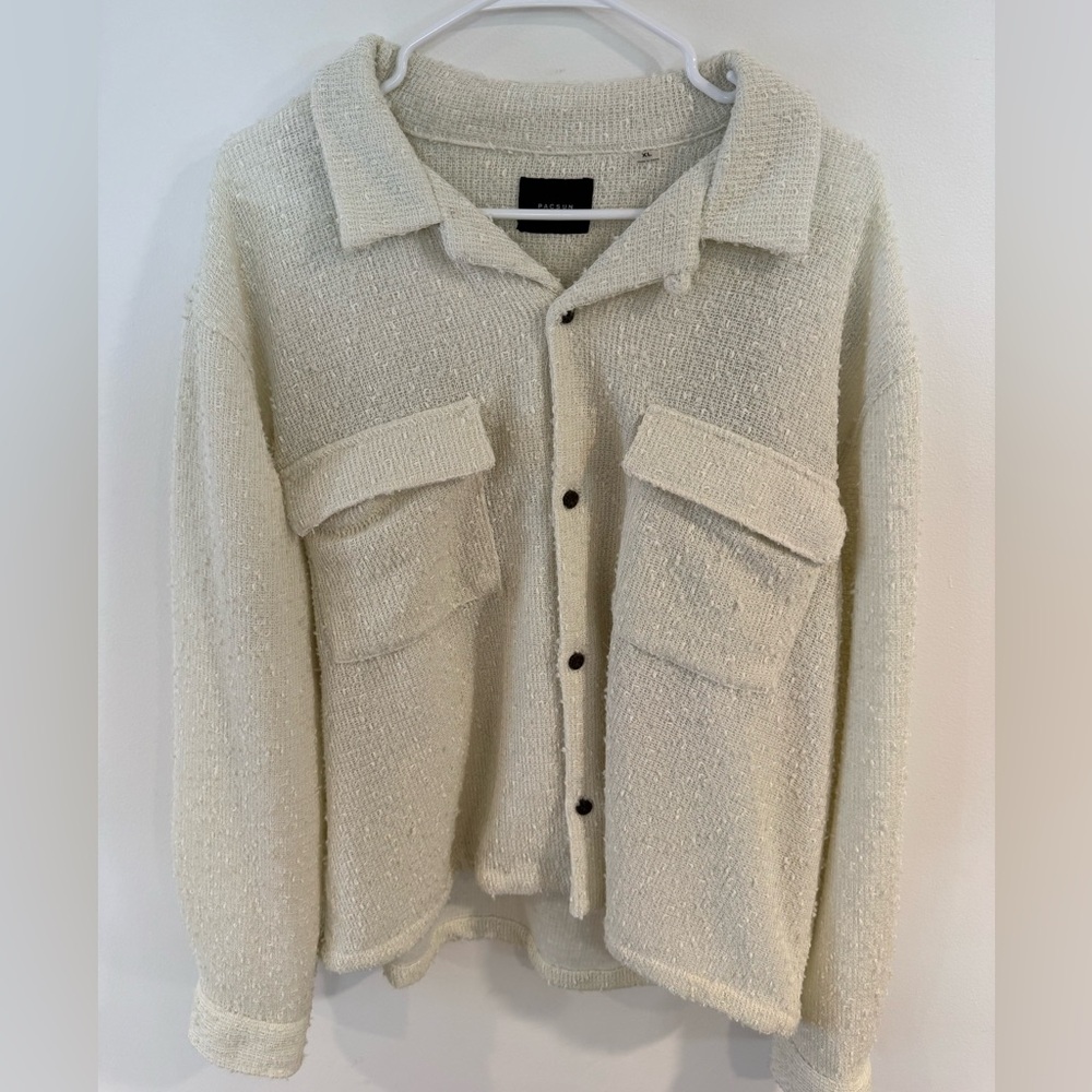 PacSun Cream Textured Button-Up Oversized Shirt Jacket.